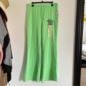 Star Wars Baby Yoda Grogu Green Flare Leg Pants Casual The Mandalorian The Child